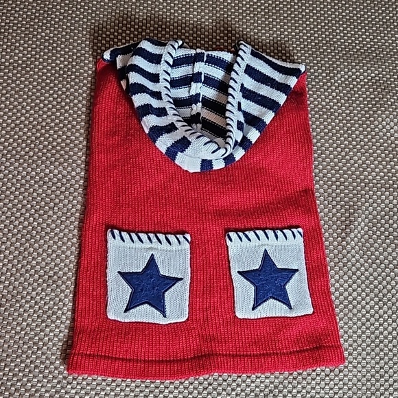 Hand Crafted Other - Vintage handmade dog sweater with hood. Stars on pockets. Size M